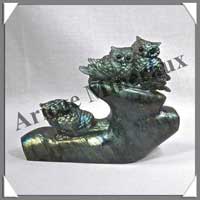 HIBOUX (Trio) - LABRADORITE - 140x100x35 mm - 500 grammes - A004