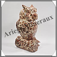 HIBOU sur TRONC - LEOPARDITE (Jaspe Lopard) - 180x75x70 mm - 1 030 grammes - A002