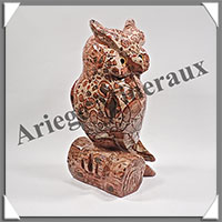 HIBOU sur TRONC - LEOPARDITE (Jaspe Lopard) - 160x70x65 mm - 940 grammes - A003