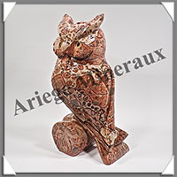 HIBOU sur TRONC - LEOPARDITE (Jaspe Lopard) - 160x70x65 mm - 940 grammes - A003