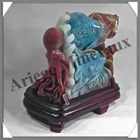 POISSONS - POULPE - TORTUE - AMAZONITE - 200x190x110 mm - 2 140 grammes - A002