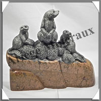 SURICATES (Trio) - JASPE ARGENTE - 170x155x35 mm - 1 140 grammes - A001