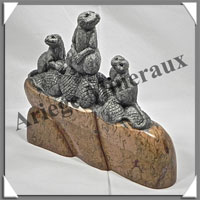 SURICATES (Trio) - JASPE ARGENTE - 170x155x35 mm - 1 140 grammes - A001