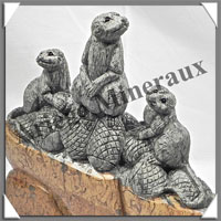 SURICATES (Trio) - JASPE ARGENTE - 170x155x35 mm - 1 140 grammes - A001