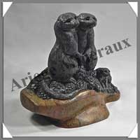 SURICATES (Trio) - JASPE ARGENTE - 150x130x95 mm - 1 180 grammes - A001