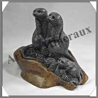 SURICATES (Trio) - JASPE ARGENTE - 150x130x95 mm - 1 180 grammes - A001