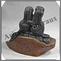 SURICATES (Trio) - JASPE ARGENTE - 150x130x95 mm - 1 180 grammes - A001