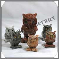 HIBOU CHINOIS - STEATITE - Famille (Mre + 5 Petits) - A