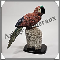 PERROQUET ROUGE (Corps en JASPE ROUGE) - 130x120x100 mm - A005